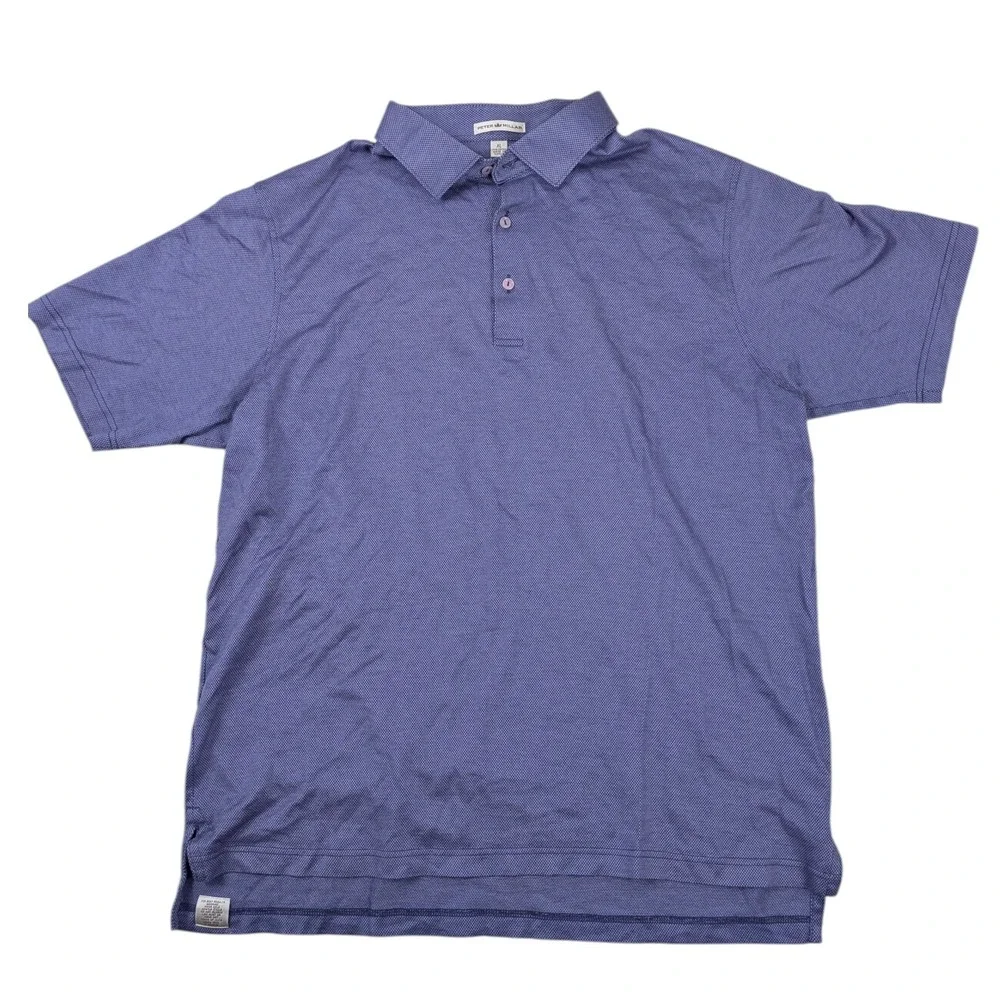 Peter Millar Mens XL‎ Purple Cotton Micro Gingham Short Sleeve Polo MF15K08S